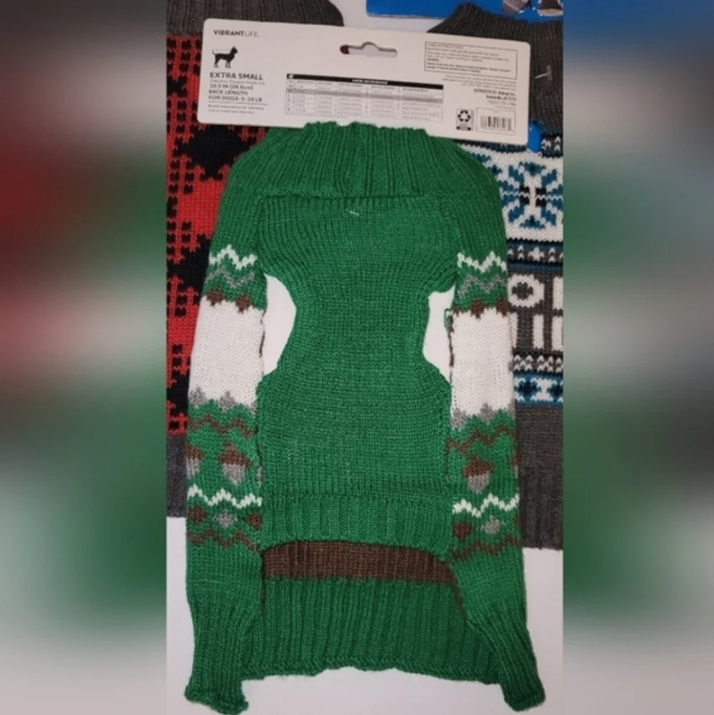 Green White Squirrel Acorns Sweater Outfit Dog Cat Xs